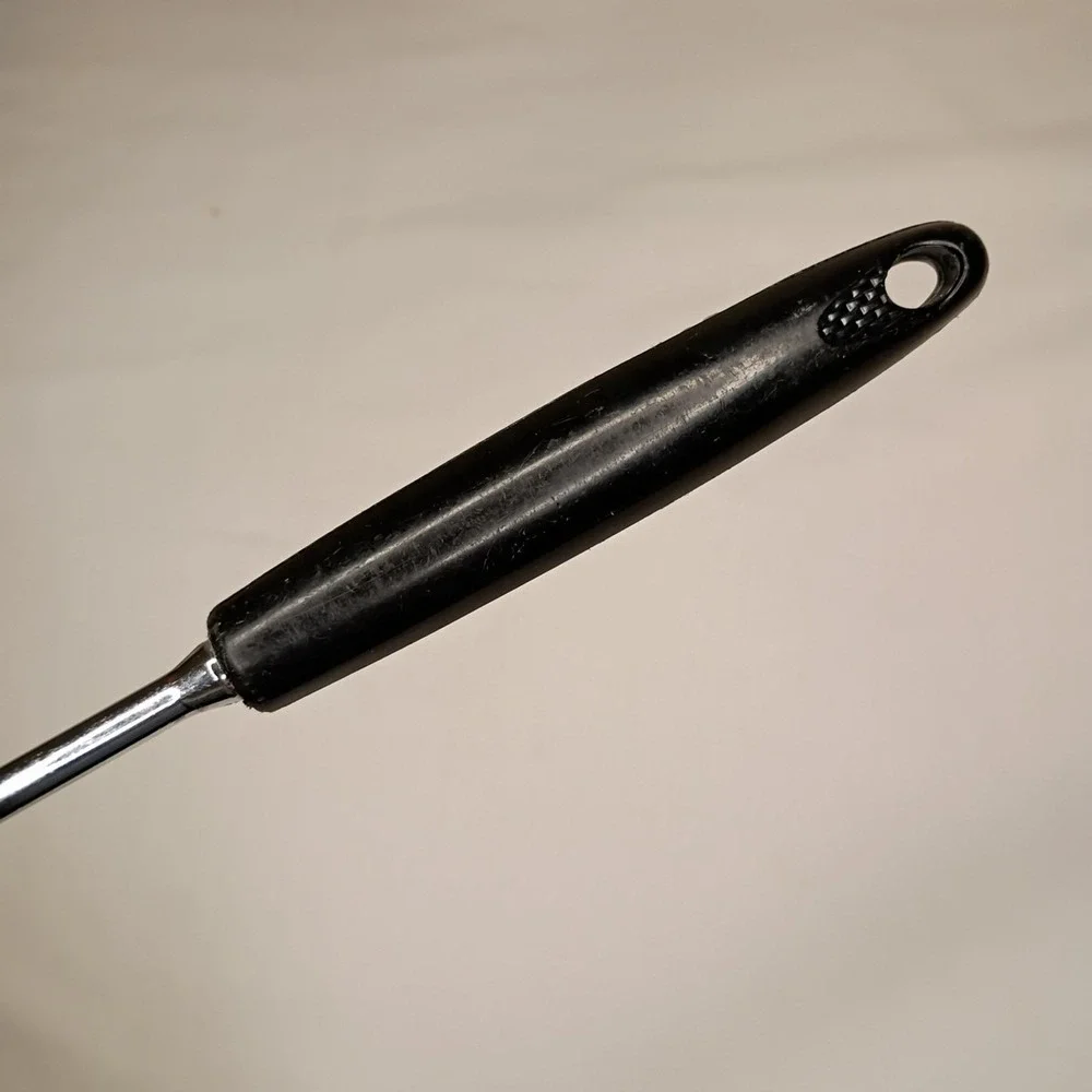 Vintage Ekco Slotted Serving Spoon Chromium Plated Black Plastic Handle‎ USA 12